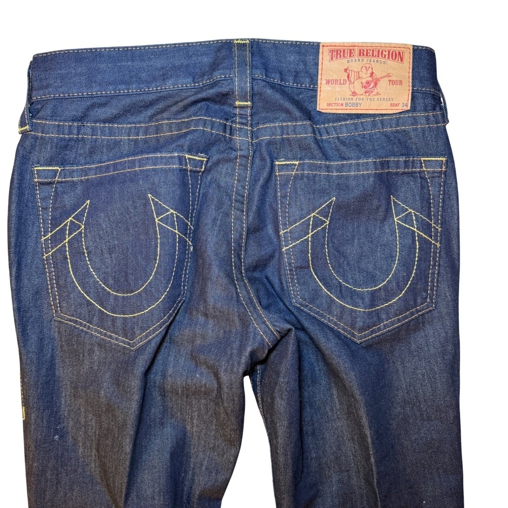 True Religion Bobby Jeans Mens 32 Dark Wash Straight Leg Horseshoe Stitching - Picture 3 of 13